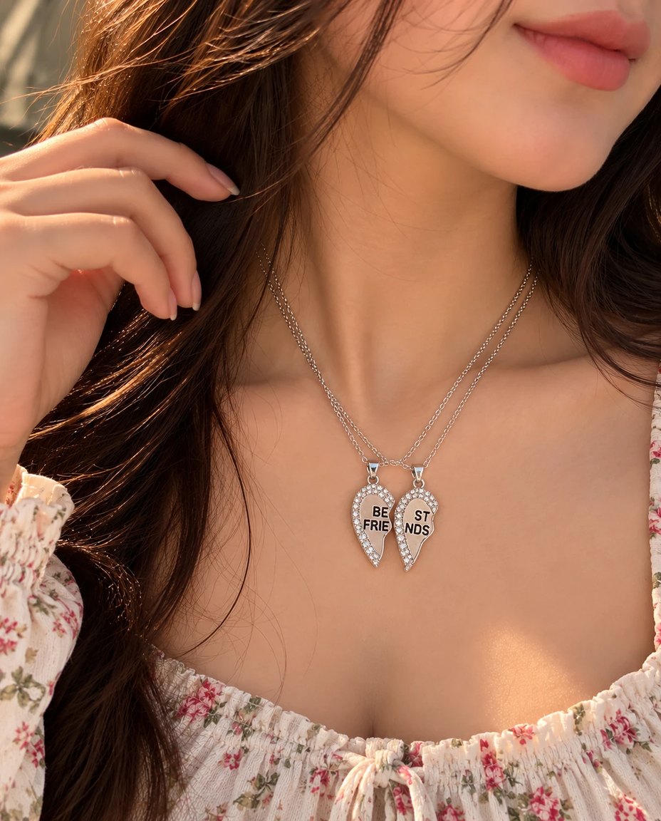 Best Friends Split Heart Pendant Set